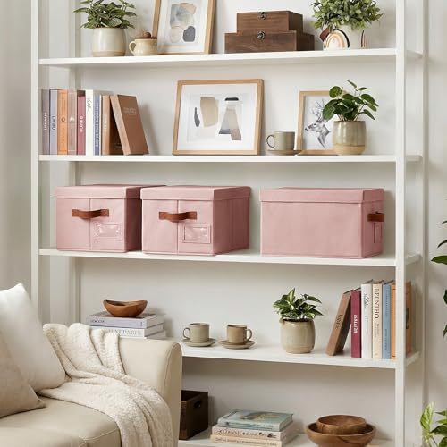 GRANNY SAYS Storage Bins with Lids, Decorative Storage Boxes with Lids | Storage Box with Dust Cover, Handles & Lable, Collapsible, Ideal for Closet Clothes Blanket Toys, Medium, Pink&Brown, 3-Pack - color: Pink&Brown, size: Medium