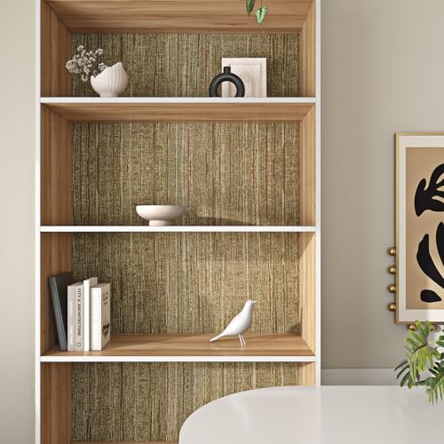 Livelynine Gold Grasscloth Peel and Stick Wallpaper Textured Accent Wall Paper for Bedroom Bathroom Living Room Renter Friendly Kitchen Vinyl Wrap for Cabinets Dark Brown Gold Contact Paper Waterproof - size: 15.8" x 78.8"