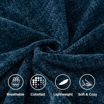 BATTILO HOME Navy Blue Chenille Throw Blanket for Couch, Soft Cozy Textured Knit Throw Blanket with Handmade Fringe Tassels, Lightweight Decorative Farmhouse Blanket for Sofa Bed Chair, 50"x60" | Soft Chenille Knit with Handmade Fringe Tassels, Lightweigh