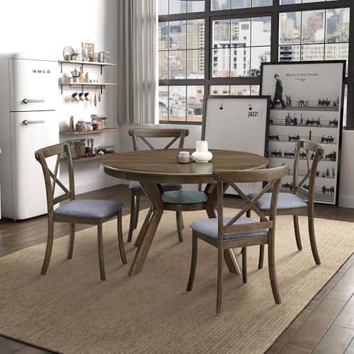 φ47.24 Solid Wood Dining Table for 4 to 6, Round Wooden Kitchen Table with Wooden Trestle Pedestal Base for Dining Room Living Room Furniture- φ47.24 x 29.92 H Oak (Only Table) - color: 47.23 Inches Oak