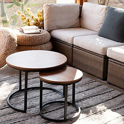 Nesting Coffee Table Rustic Brown 2 Sets for Small Place Engineered Wood Sofa End Side Table for Living Room Cabin Bed Room Dining Room - color: Rustic Brown