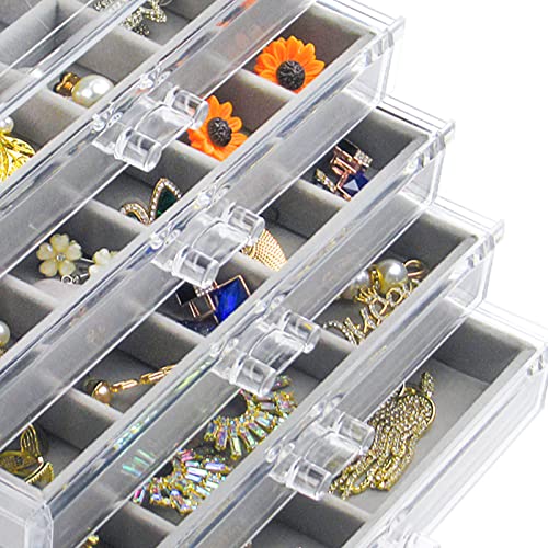 Acrylic Jewelry Box with 5 Drawers, Clear Earring Storage Organizer Display Case for Women Girls, Gray