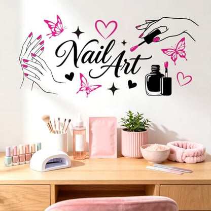 Nail Art and Butterfly Wall Decals, Wall Stickers Decor | 2 Sheets 11.8"x37.8" Vinyl Removable Peel and Stick Murals, Plant Decor for Bedroom, Bathroom, Office, Classroom & Home - style: Nail Art and Butterfly