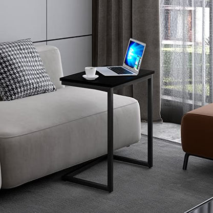 Sofa C Side End Table Wood Accent Couch Table Coffee Tray Snack Side Table Notebook Laptop Holder Over Bed Stand Reading Desk Black Color 22x14x27 Inch Space Saving for Living Room Bedroom - color: Black