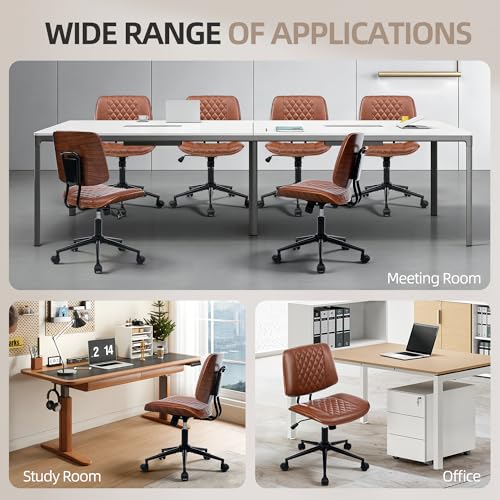 Home Office Desk Chair with Swivel Wheels, Ergonomic Adjustable Height Small Office Chair, Premium PU Leather Armless Computer Chair for Home Office, Reading Meeting Room, Modern Walnut Style (Brown) - color: Mcm Style-brown