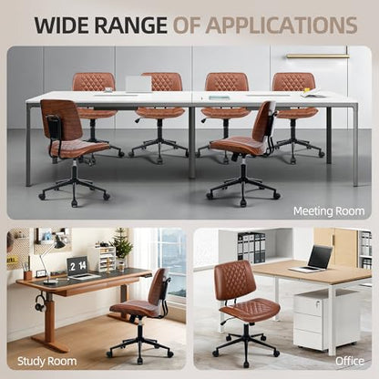 Home Office Desk Chair with Swivel Wheels, Ergonomic Adjustable Height Small Office Chair, Premium PU Leather Armless Computer Chair for Home Office, Reading Meeting Room, Modern Walnut Style (Brown) - color: Mcm Style-brown