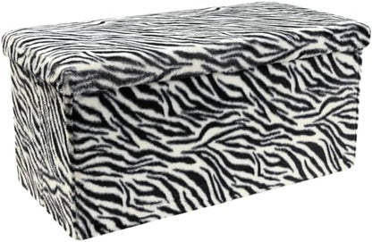 Luxe Faux Fur Storage Ottoman, Zebra Black/White, 30 x 15 x 15 in | Engineered Wood, Tool-Free Assembly, Modern Style, Seat And Footrest - color: Zebra Black/White, size: 30"D x 15"W x 15"H