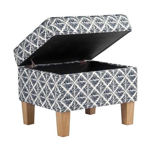 HomePop 22" Modern Rectangular Storage Ottoman - Blue Geometric Pattern - color: Blue Geometric Pattern