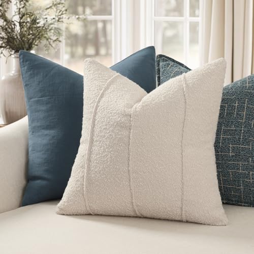 YCOLL Textured Boucle Throw Pillow Covers 12x20 Pack of 2 - Soft Neutral Striped Cushion Covers, Cozy Accent Decorative Pillow Covers for Couch, Sofa, Bed, Living Room (Beige) - color: Beige, size: 20" x 12" (Pack of 2)