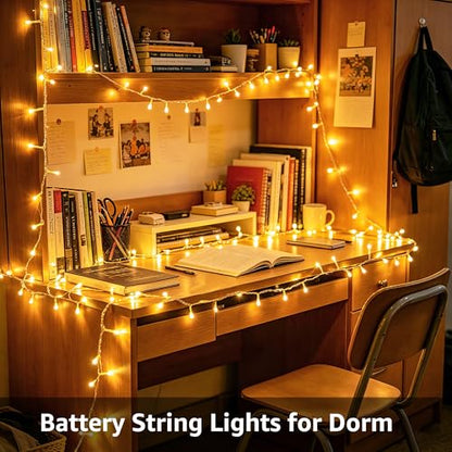 Ollny Fairy Lights Battery Operated, 100 LED 33FT Battery Powered String Lights, 8 Modes Waterproof LED Light for Bedroom Indoor Outdoor Camping Classroom Party Decor, Warm White - size: 33 FT