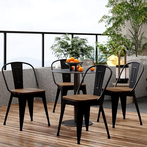 Alunaune 18inch Outdoor Metal Patio Dining Chairs Set of 4 High Back Classic Chic Iron Farmhouse Barstools Industrial Coffee Bar Stools Bistro Cafe Side Chair-Black - color: Outdoor Black