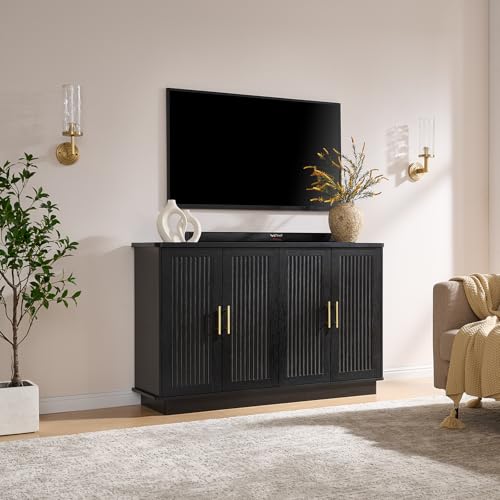 Okvnbjk Modern Sideboard Buffet Cabinet with Storage, Black | Fluted Coffee Bar Cabinet with 4 Doors & Adjustable Shelves for Kitchen, Dining Room, Living Room & Hallway - color: Black