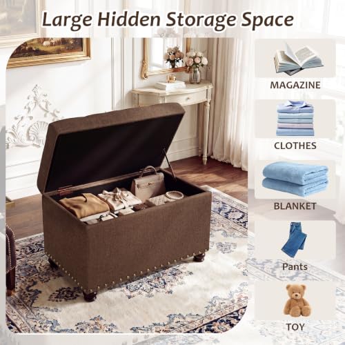 Ottoman with Storage,24" Fabric Ottoman Foot Rest with Hinged Lid Small Rectangle Upholstered Tufted Foot Stools Ottomans for Bedroom Living Room Entryway,Coffee Brown - color: Coffee Brown