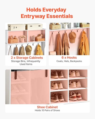 VEVOR Hall Tree with Bench and Shoe Storage, 42" Wide, Entryway Hall Tree with Bench, Hanging Hooks, Storage Shelves, Adjustable Shoe Shelves, Wooden Furniture for Mudroom, Entryway, Hallway, White - size: 41.7 x 15.7 x 78.7 in