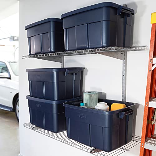 Rubbermaid Roughneck Tote 14 Gal, 6 Pack, Made in USA, Dark Indigo Metallic, Rugged Plastic Stackable Storage Bins with Lids and Handles - size: 14 Gal - 6 Pack