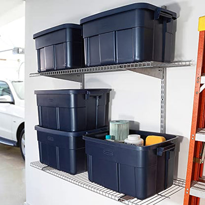 Rubbermaid Roughneck Tote 14 Gal, 6 Pack, Made in USA, Dark Indigo Metallic, Rugged Plastic Stackable Storage Bins with Lids and Handles - size: 14 Gal - 6 Pack
