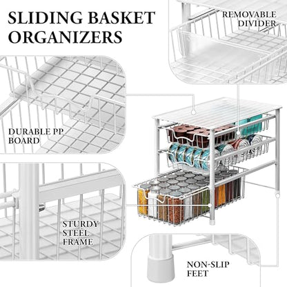 Simple Houseware Stackable 3 Tier Sliding Basket Organizer Drawer, White - color: White, size: 3-tier