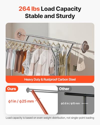 VEVOR Clothes Rack, Rolling Clothing Garment Rack, Extendable Carbon Steel Clothing Racks with Wheels for Bedroom, Laundry, Living Room - style: Modern