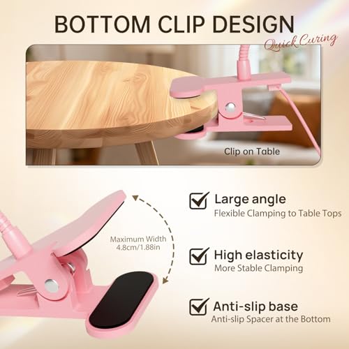 AORAEM LED Nail Lamps Flexible Gooseneck Lamp Gel Polish Curing Light Pink | Quicky Dry Nail Manicure Dryer Plug Play Portable Flash Cure Light for Gel Nails Home DIY Professionals - color: Pink