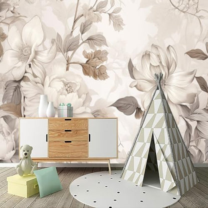 GLWYHY-Warm-Toned Peony Pattern Peel-and-Stick wall Mural-85"x118" | light beige,Wallpaper,Beautiful,Bedroom,background Mural,textural Wallpaper - color: ZZSL-05, size: 85"x118"