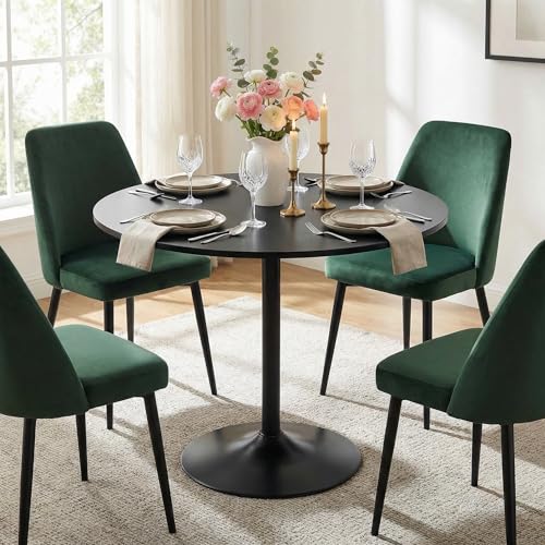 LeTinn 31.5" Round Dining Table for 4, Mid-Century Modern Pedestal Base Kitchen Table for Small Space – Compact Design for Breakfast Nook, Apartment, Dorm, Easy Assembly, Black