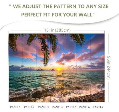 Palm Tree Beach Seascape Wall Mural Wallpaper | 151"x96", for Bedroom Living Room Bathroom, Textured Fabric, Not Peel and Stick - color: Mural 16, size: 151" x 96"