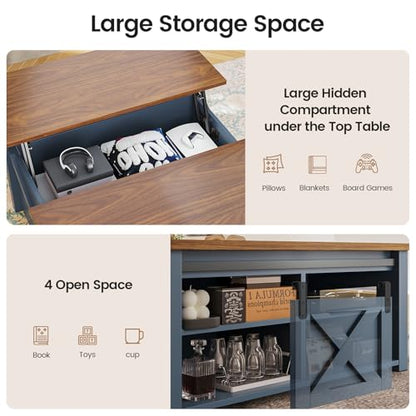 SEDETA 31.5" Lift Top Coffee Table with Storage, Square Coffee Tables for Living Room, Farmhouse Coffee Table with Large Hidden Storage Compartment and Adjustable Shelves, Blue - color: Blue