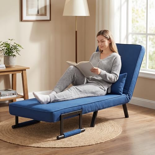 5 in 1 Convertible Bed Sleeper Chair, Chair Bed for Adults with 5 Adjustable Backrest, Folding Chaise Lounge Couch with Pillow, Comfortable for Living Room Bedroom Apartment Office, Blue - color: B-blue-1w
