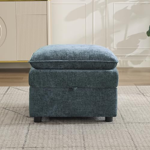 27" Large Square Ottoman with Storage, Modern Upholstered Footrest with Anti-Slip Legs for Couch Coffee Table Living Room, Bedroom, Entryway, Chenille Blue - color: Blue, size: 27" Ottoman