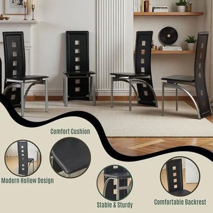 Karl home Dining Chairs Set of 4, PU Leather & Hollow High Back, Black | Black kitchen chairs with padded seats & foot cap protection for dining kitchen living room,300lbs capacity,space-saving - color: Black, size: Set of 4(1)