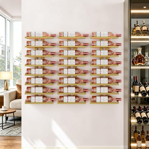 Hoctieon 3-Set 8 Tier Wall Mount Wine Rack (24 Tiers), Wall Racks for Wine Bottles Display and Storage, Hanging Bottle Organizer for Living Room, Kitchen, Wine Cellar, Bar, Gold - color: Gold, size: 3 Pack (24 Bottles)