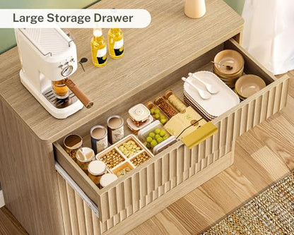31.5" W Storage Cabinet with Drawer and Adjustable Shelf, Coffee Bar Cabinet, Fluted Sideboard Buffet Cabinet with 2 Doors for Living Room, Kitchen, Entryway, Natural - color: Natural-1 Drawer