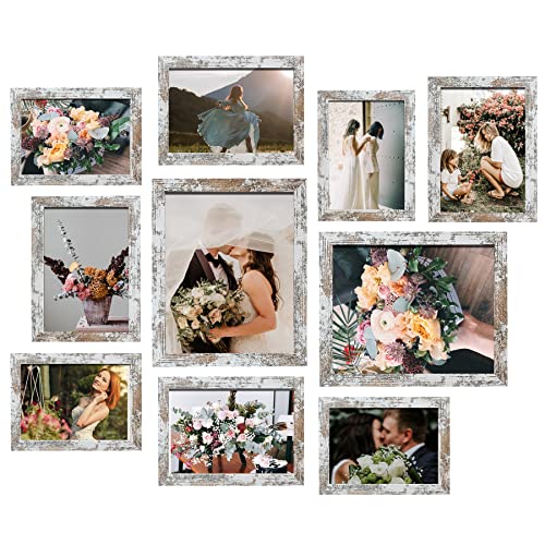 LUCKYLIFE Picture Frame Set 10-Pack, Gallery Wall Frame Collage with 8x10 5x7 4x6 Frames in Distressed White Finishes - color: Distressed White