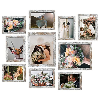 LUCKYLIFE Picture Frame Set 10-Pack, Gallery Wall Frame Collage with 8x10 5x7 4x6 Frames in Distressed White Finishes - color: Distressed White
