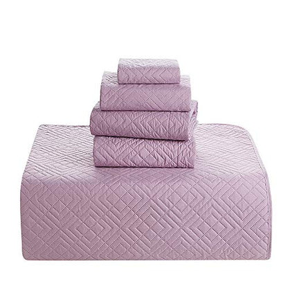 Clara Clark Quilts Twin Size - All Season Bedspread Coverlet Set, Pinsonic Weave Lightweight Bedding Set - 5 Piece Twin Quilt Set with Pillow Shams, Diamond - Lavender - color: 04 - Diamond - Lavender, size: Twin