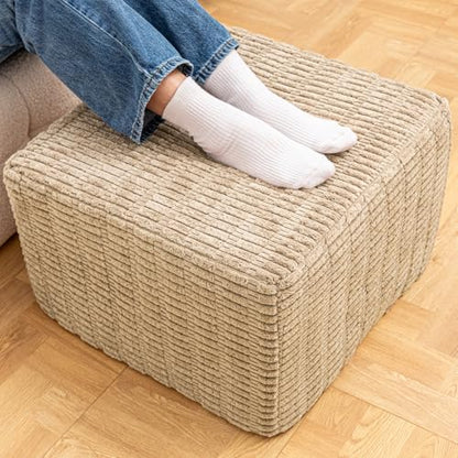 Asuprui Square Ottoman Foot Rest, Light Coffee, 20x14 in,Modern Footstool | Footstool Ottoman,Stuffed Pouf Ottoman,All-One Foam Filler, Footrest,Beanbag Chair,Floor Pouf for Living Room Wedding Bedroom - color: Light Coffee