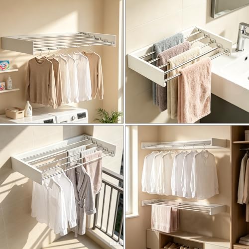 Wall Mounted Drying Rack 32", Rust-Resistant, for Laundry & RV | Folds to 1.2" Ultra-Thin, Space Aluminum, for RV & Apartment, Collapsible Clothes Drying Rack - size: 32 Inches