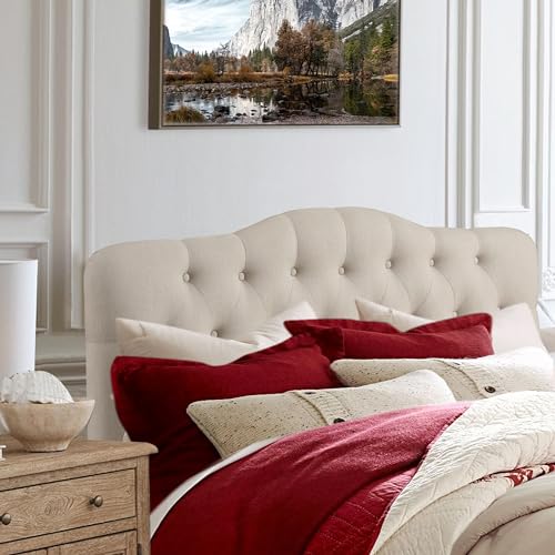 Rosevera Givanna Adjustable Height Headboard with Linen Upholstery and Button Tufting for Bedroom, Queen, Natural - color: Natural, size: Queen