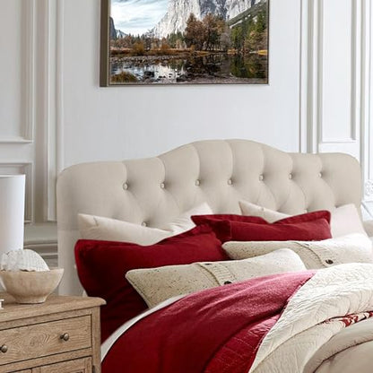 Rosevera Givanna Adjustable Height Headboard with Linen Upholstery and Button Tufting for Bedroom, Queen, Natural - color: Natural, size: Queen