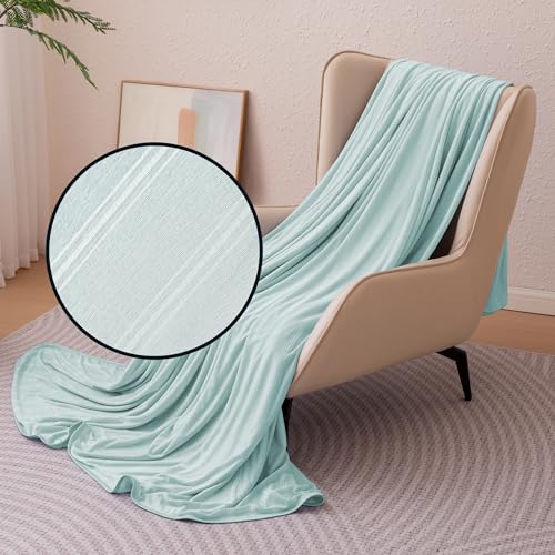 Amazon Basics Striped Cooling Blanket for Hot Sleepers, Reversible Lightweight Thin Throw Blanket for Bed, Couch and Sofa, Queen (90" x 90"), Cyan Striped - color: Cyan Striped, size: Queen