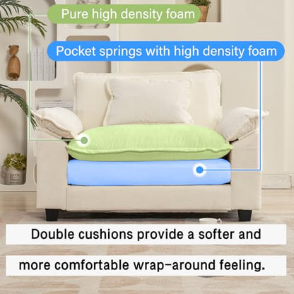 53" Modular Sectional Sofa, Comfy Single Sofa Deep Cloud Couch | Couches for Living Room, Modular Couch, Deep and Wide Seat, Chenille Sofa Sleeper with Throw Pillows, Beige White - color: Beige White, size: 53 Inch