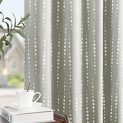 jinchan Boho Blackout Curtains 63 Inch Length Moon Phase Printed Drapes | Grey Farmhouse Curtains for Bedroom Living Room Back Tab Rod Pocket Drapes Room Darkening Window Treatments 2 Panels - color: Luna | Grey, size: 52"W x 63"L (Pack of 2)