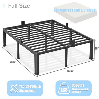18 inch Full Size Bed Frame with Round Corner Legs Mattress Slide Stopper,3500 lbs Heavy Duty Metal Platform,Steel Slat Support,No Box Spring Needed,Easy Assembly,Noise Free - size: Full, style: 18 inch