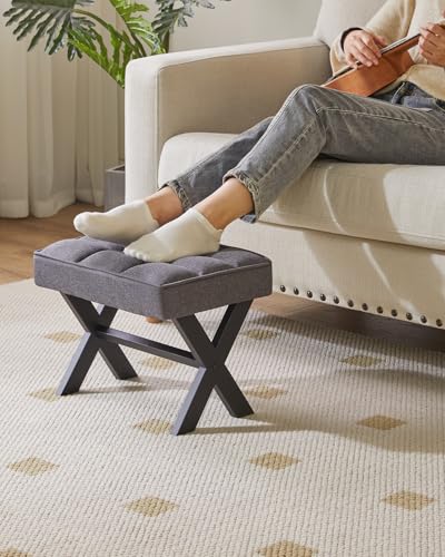 IBUYKE Small 12" H Footrest, Square Linen Step Stool, Dark Gray WBD011G | Foot Stool Metal X-Leg Multi-Use Small Side Table Living Room Bedroom Entryway Office - color: Dark Grey, size: 12.2"-Linen