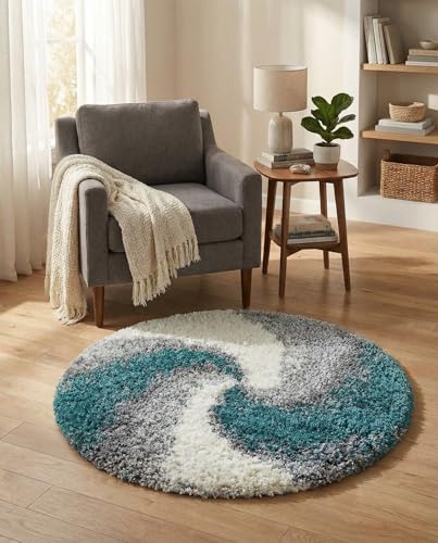 Rugs.com - Soft Touch Shag Rug – 3 Ft Round Turquoise Stain-Resistant Shag Rug – Plush Swirl Pattern for Bedrooms, Nurseries, and Cozy Nooks - color: Turquoise, size: 3' (Round)