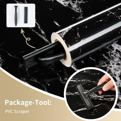 Glossy Marble Contact Paper Peel and Stick Wallpaper 17.7"x394" Black | Removable Waterproof Vinyl Wall Paper for Countertops Kitchen Cabinets Backsplash Furniture - color: Black, size: 17.7"W x 394"L