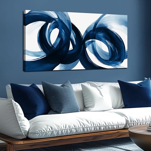 MXUNYZ Blue Abstract Art Wall Decor Minimalist Print Canvas Wall Art | 24 x 48 Inches Large Pictures for Living Room,Apartment Bedroom Home Office Decor Ready to Hang - color: Blue, size: 48"L x 24"W