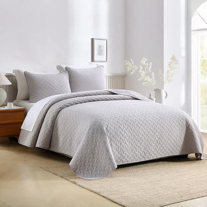 Wistown Cotton King Bedspread Quilt Bedding Sets, Grey | 3 Pieces Reversible Lightweight Soft Coverlets Comforters, All Seasons, Weave Stitching Pattern - color: Grey Weave Pattern, size: King (98 by108inch)