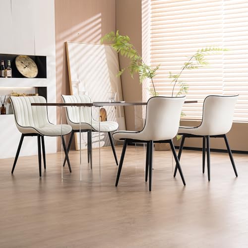 YOUNUOKE Dining Chairs Set of 2 Mid-Century Modern Kitchen Chairs White | Faux leather upholstered with Back, fits dining living waiting room guest reception. Waterproof easy to clean assemble, 300lb - color: White
