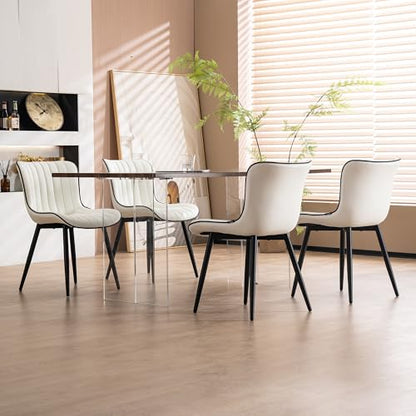 YOUNUOKE Dining Chairs Set of 2 Mid-Century Modern Kitchen Chairs White | Faux leather upholstered with Back, fits dining living waiting room guest reception. Waterproof easy to clean assemble, 300lb - color: White